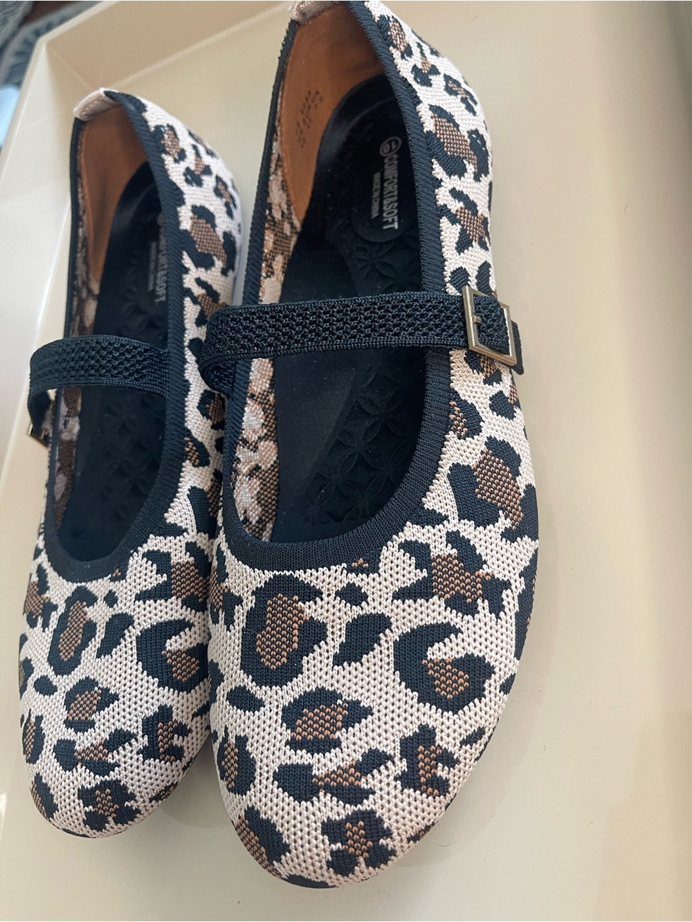 Leopard Print Mary Jane Woven Flats with Black Strap 10M - Picture 6 of 15